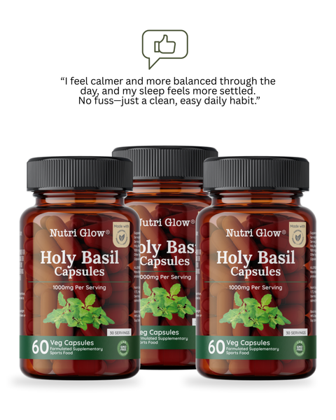 Nutri Glow Holy Basil (Tulsi) 1000mg – Certified Organic Ocimum sanctum Leaf – 60 Vegan Capsules