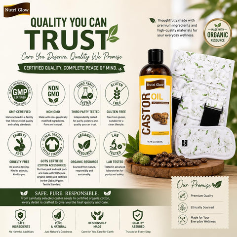 Nutri Glow Castor Oil 500ml with Liver Pack and Neck Pack