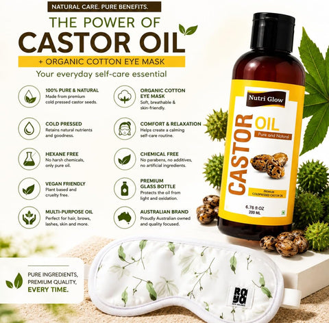 Nutri Glow Castor Oil with Organic Cotton Eye Mask