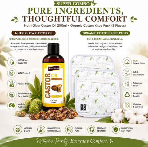 Nutri Glow Castor Oil with Organic Cotton Knee Pack