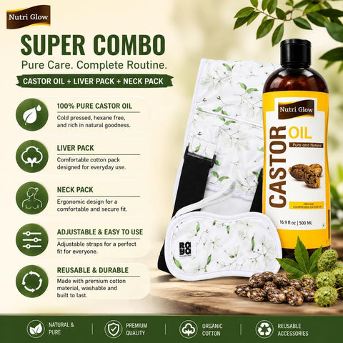 Nutri Glow Castor Oil 500ml with Liver Pack and Neck Pack