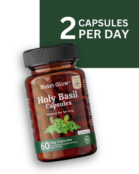Nutri Glow Holy Basil (Tulsi) 1000mg – Certified Organic Ocimum sanctum Leaf – 60 Vegan Capsules