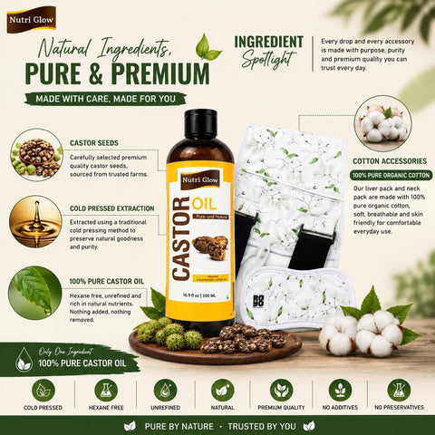 Nutri Glow Castor Oil 500ml with Liver Pack and Neck Pack