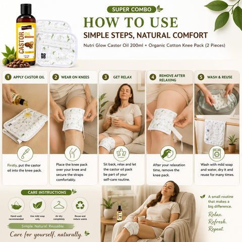 Nutri Glow Castor Oil with Organic Cotton Knee Pack