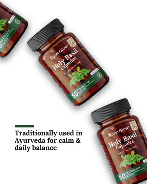 Nutri Glow Holy Basil (Tulsi) 1000mg – Certified Organic Ocimum sanctum Leaf – 60 Vegan Capsules
