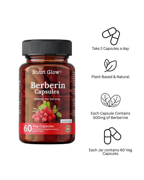 Nutri Glow Berberine Extract 1000mg – Berberis Aristata – 60 Vegan Capsules