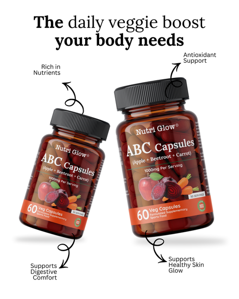 Nutri Glow ABC Blend 1000mg – Apple, Beetroot & Carrot Powder Capsules – 60 Vegan Capsules
