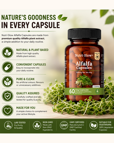 Nutri Glow Alfalfa, Wheat Grass & Barley Grass Capsules - Ultimate Green Capsules Combo