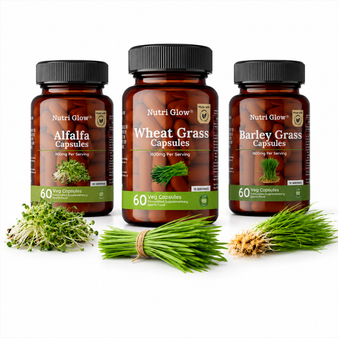 Nutri Glow Alfalfa, Wheat Grass & Barley Grass Capsules - Ultimate Green Capsules Combo