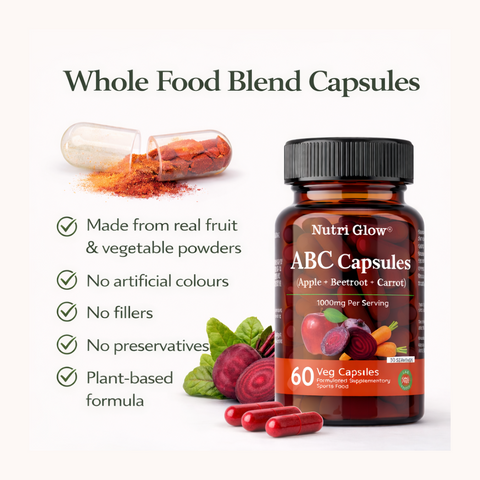 Nutri Glow ABC Blend 1000mg – Apple, Beetroot & Carrot Powder Capsules – 60 Vegan Capsules