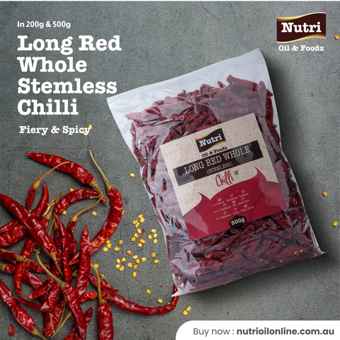 Fiery & Spicy Long Red Whole Stemless Chilli ( 200g & 500g )